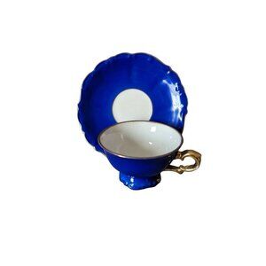 Vintage Bareuther Bavaria Germany Tea Cup &‎ Saucer Blue Gold Trim Demitasse